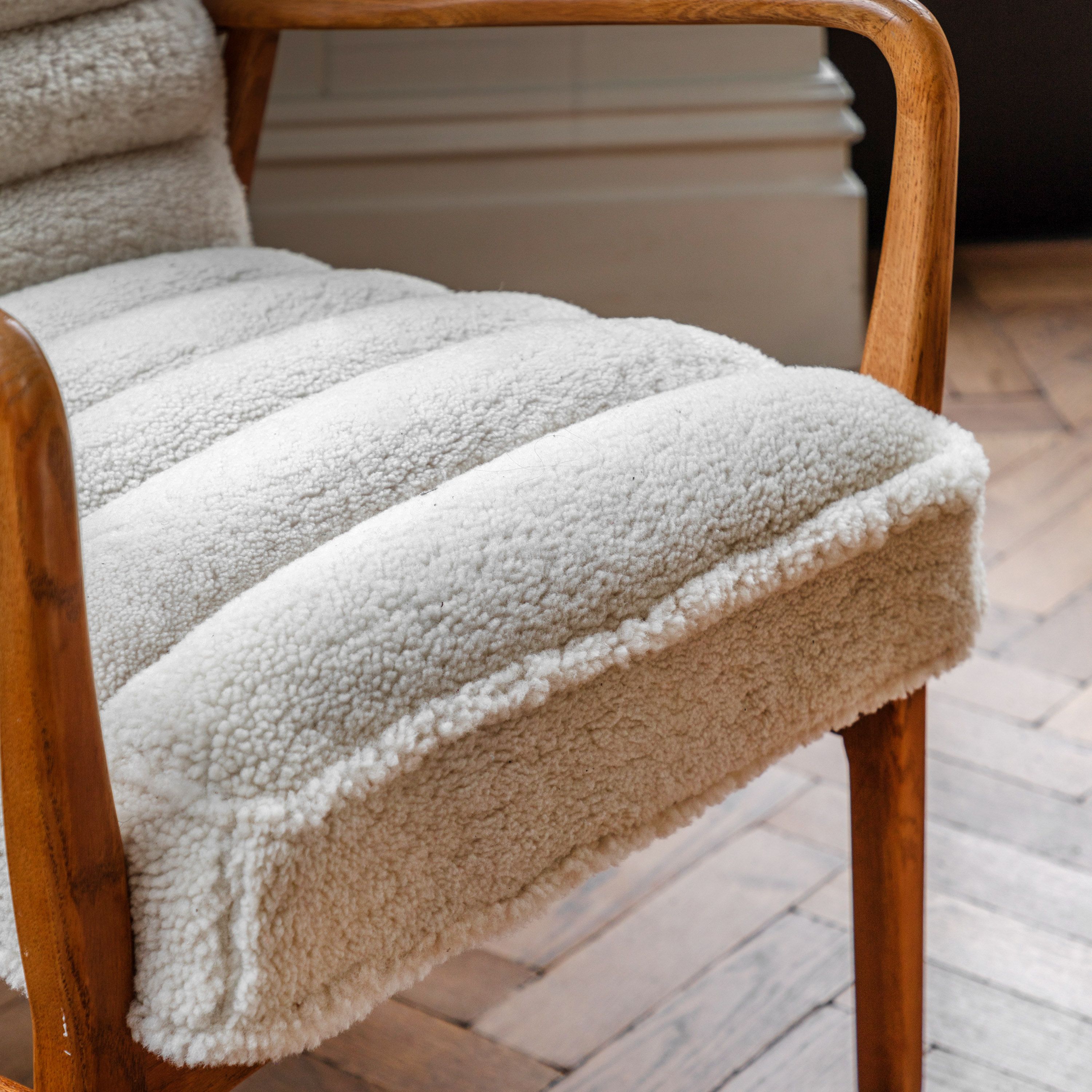 Langham Cream Sheepskin & Oak Wood Armchair